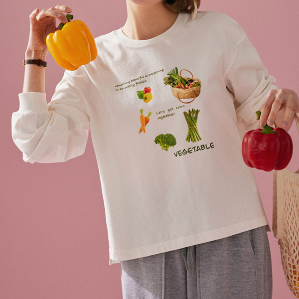 【2color】ベジタブルプリント入りロングTシャツ Z00128