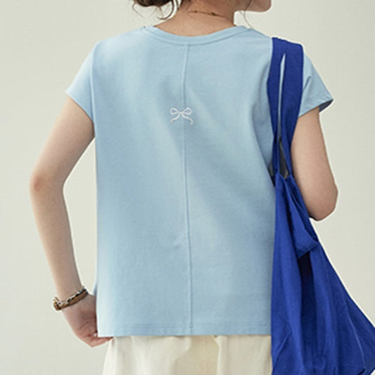 【2color】バックリボン刺繍クルーネックトップ　Z00324