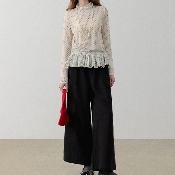 シースルードット柄ペプラムブラウス　《Z00715》