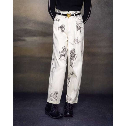 【2color】くるみ割り人形プリントタックテーパードパンツ C0107