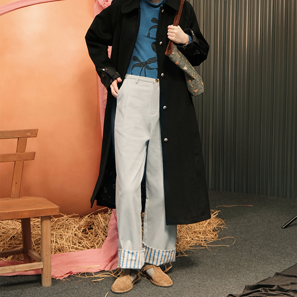 【2color】ルーズストライプカフパンツ　Z00602