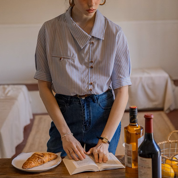 【2color】ストライプ柄ボックスシルエットシャツ《Z00854》