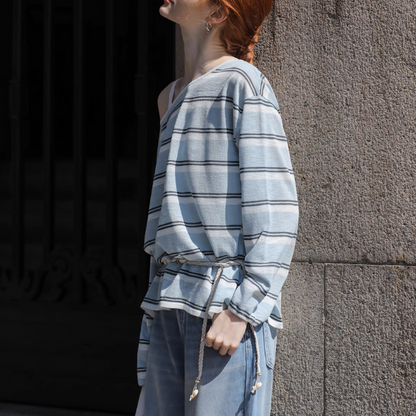 【2color】ワンショルダーストライプシアーニットトップ《Z01027》