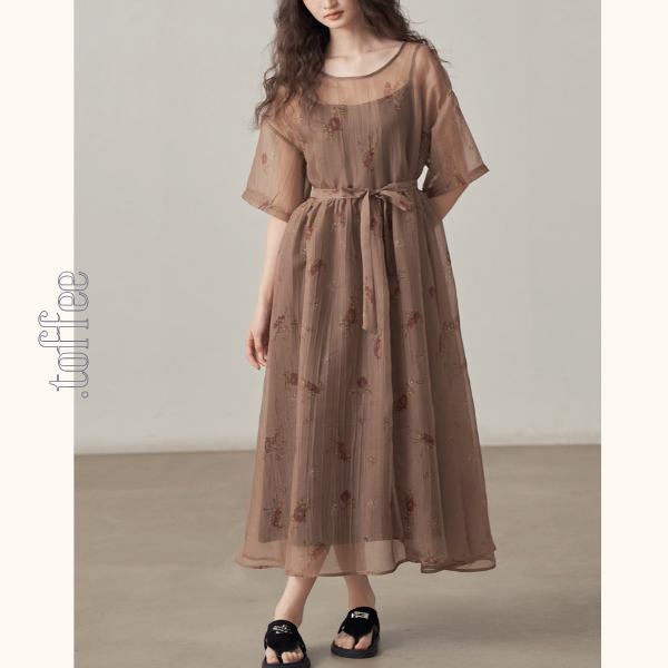 フローラルプリントシフォンワンピース《Z00995》