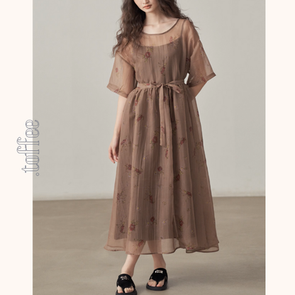 フローラルプリントシフォンワンピース《Z00995》