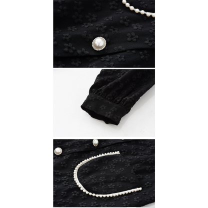 ふくれジャガードのブラックミニワンピース X-381