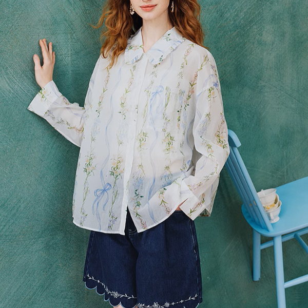 フローラルプリントシアーシャツ《Z00962》