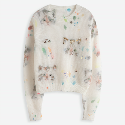 ビジュー＆キャットニットプルオーバー　Z00595