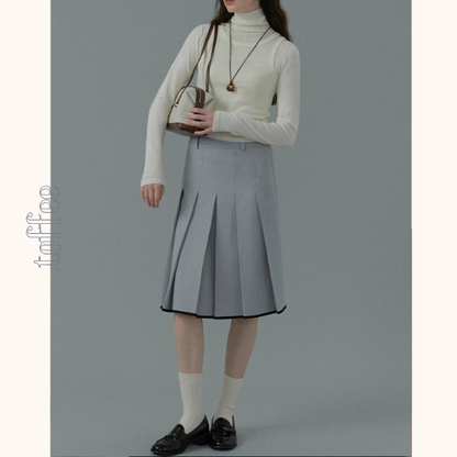 【2color】コントラストカラーヘムプリーツスカート《Z00834》