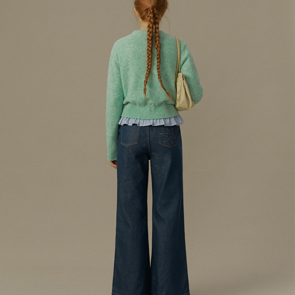 【2color】フラワー刺繍入りリブ編みセットアップカーディガン《Z00831》