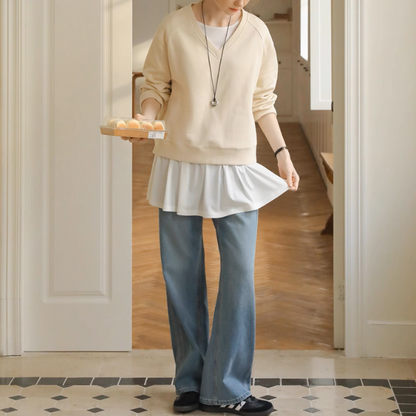 【2color】ラウンドネックペプラムロングトップ《Z00979》