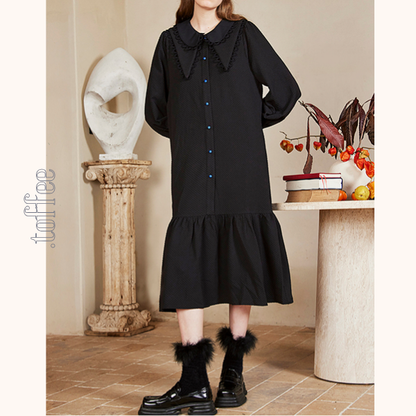 レイヤードカラーブラックシャツワンピース　《Z00676》