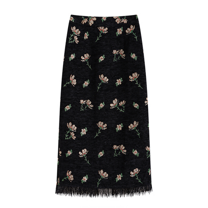 花柄タッセルジャカードスカート　Z00574