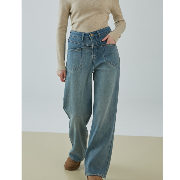 【2color】ハイウエストカジュアルストレートジーンズ X-482