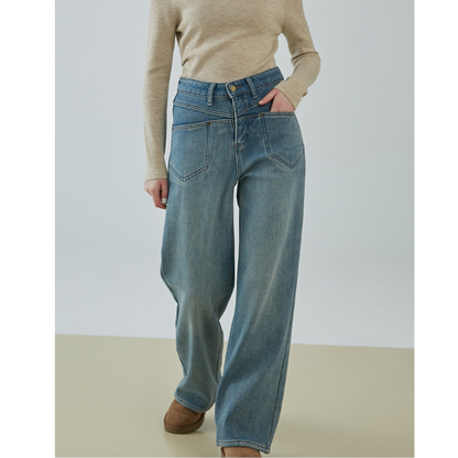 【2color】ハイウエストカジュアルストレートジーンズ X-482