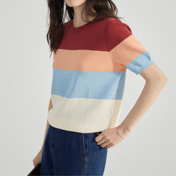 カラフルボーダーニットトップス Z00197