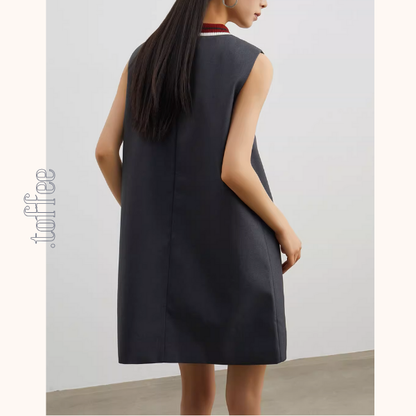 コントラストカラーフロントボタンノースリーブミニワンピース《Z00945》