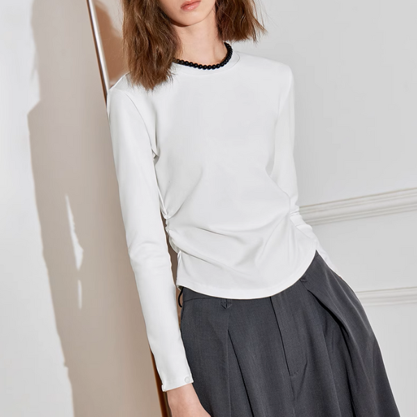 【2color】ギンガムチェックカフスクルーネックトップ《Z00926》