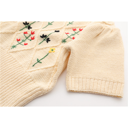 小花刺繍入りショートニットトップ Z00218