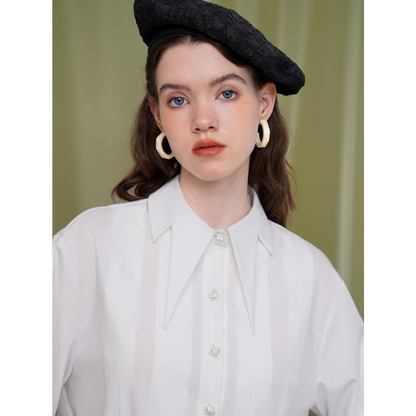 【4color】デザインラペルディープスリーブカットブラウス X-197