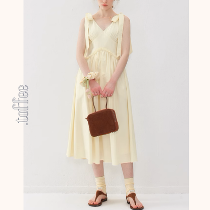 【2color】ショルダーリボンVネックワンピース《Z01011》