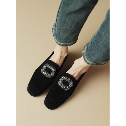 【2color】スクエアビジューバックル付きローファー X-484