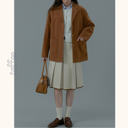 【2color】コントラストカラーヘムプリーツスカート《Z00834》