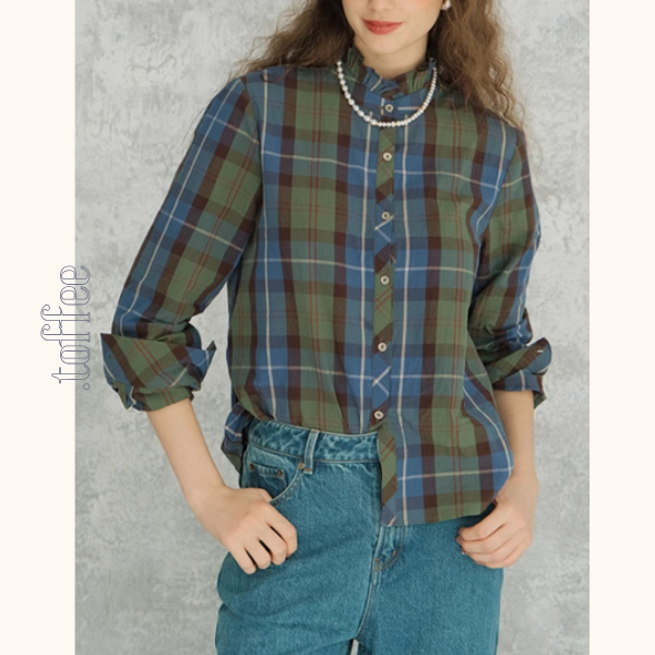 スタンドカラーボタンダウンチェックシャツ　 《Z00707》