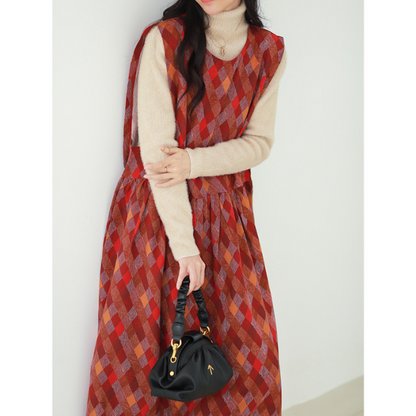 【２color】マルチカラースクエアパターンワンピース w-005