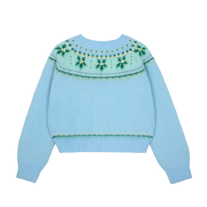 【2color】草花咲くヨーク刺繍のクロップドカーディガン《Z01078》