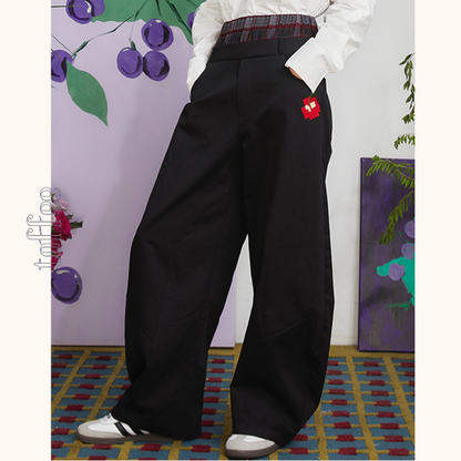 チェリー刺繍重ね着風テーパードパンツ　《Z00699》