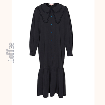 レイヤードカラーブラックシャツワンピース　《Z00676》