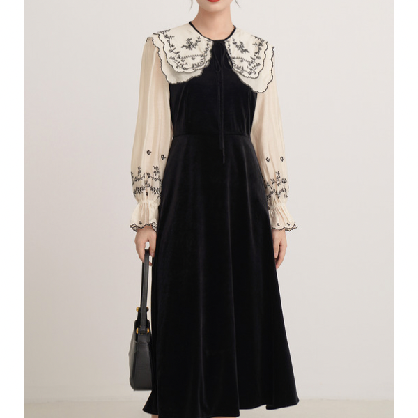 フレンチラペルエレガントワンピース w-166