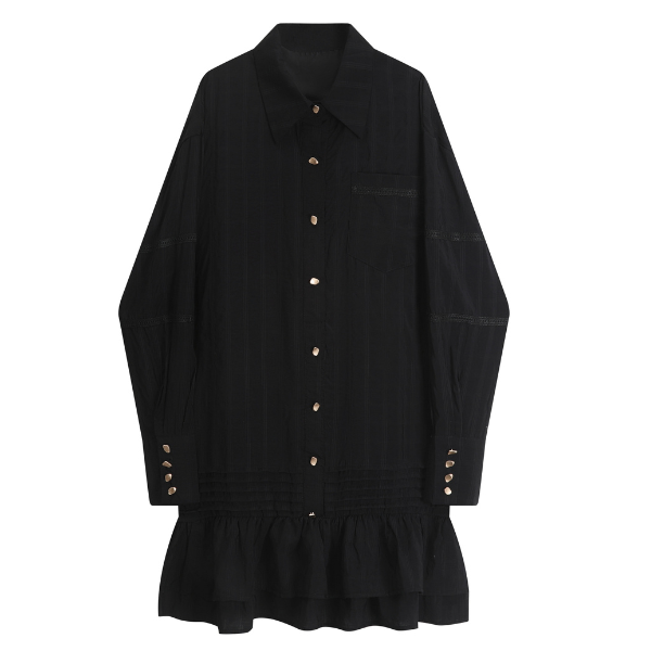 【2color】フリルヘムショート丈シャツワンピース Z00048