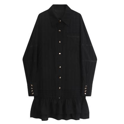 【2color】フリルヘムショート丈シャツワンピース Z00048