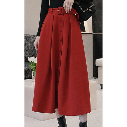 【2color】ベルテッドウールフレアスカート X-386