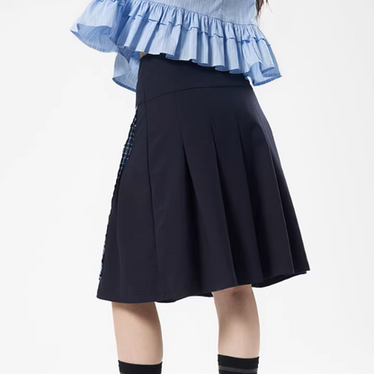 チェック切り替えアートプリントスカート《Z01111》