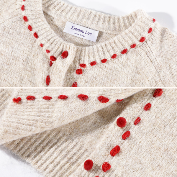 【3color】冬いろステッチと小さなまるボタン《Z01167》