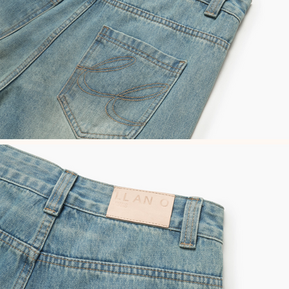 刺繍入りワイドデニムパンツ《Z01097》