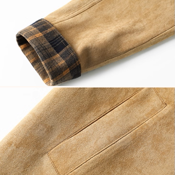 大人レトロに映えるチェック袖口のカーキトレンチコート《Z01182》