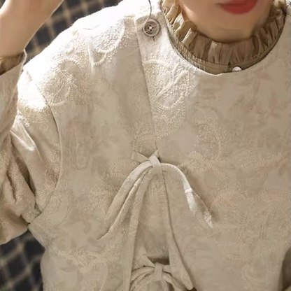 刺繍ジャガード×結び紐のショートジャケット《Z01354》