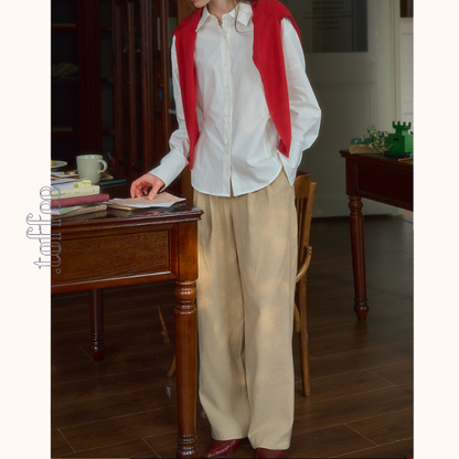 レトロ調シングルブレストベスト＆ハイウエストワイドパンツセットアップ　《Z00815》