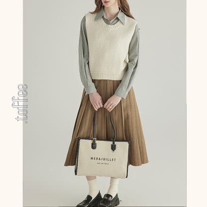 ストライプ柄ダブルブレストテーラードジャケット＆ハイウエストプリーツスカートセットアップ　《Z00777》