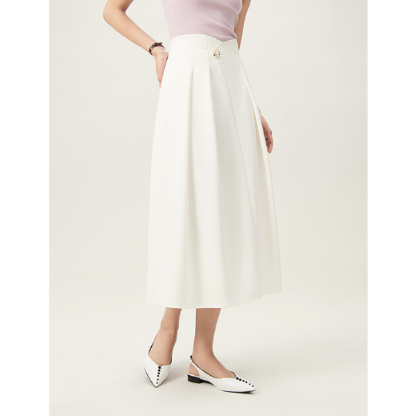【2color】ゴールドボタン付きハイウエストAラインスカート Z00094