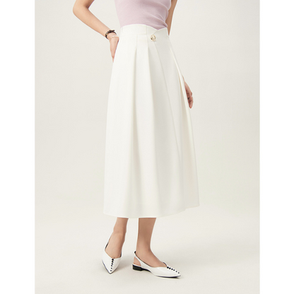 【2color】ゴールドボタン付きハイウエストAラインスカート Z00094