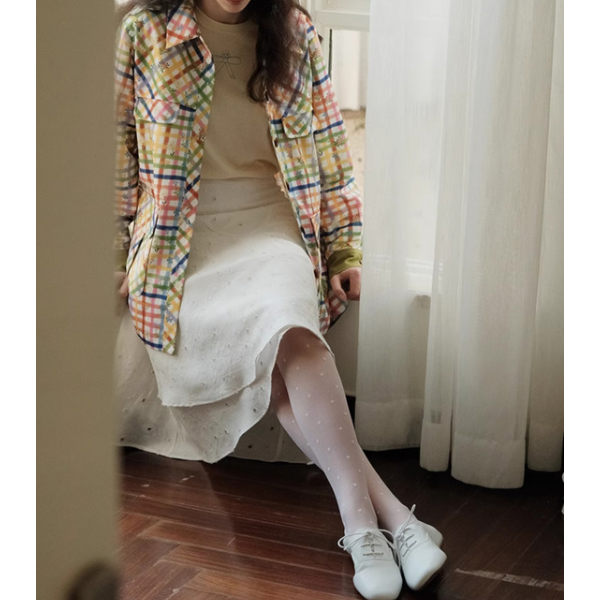 小花×チェック柄のカラフルシャツ Z00078