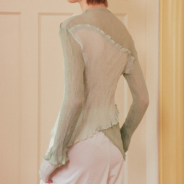 フリル付きミントグリーンシースルートップ Z00264