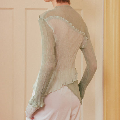 フリル付きミントグリーンシースルートップ Z00264