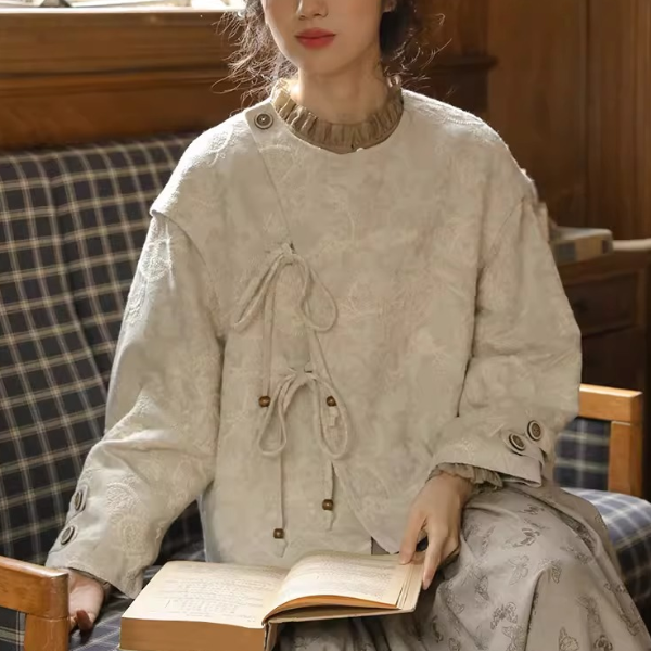 刺繍ジャガード×結び紐のショートジャケット《Z01354》