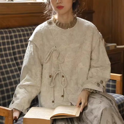 刺繍ジャガード×結び紐のショートジャケット《Z01354》